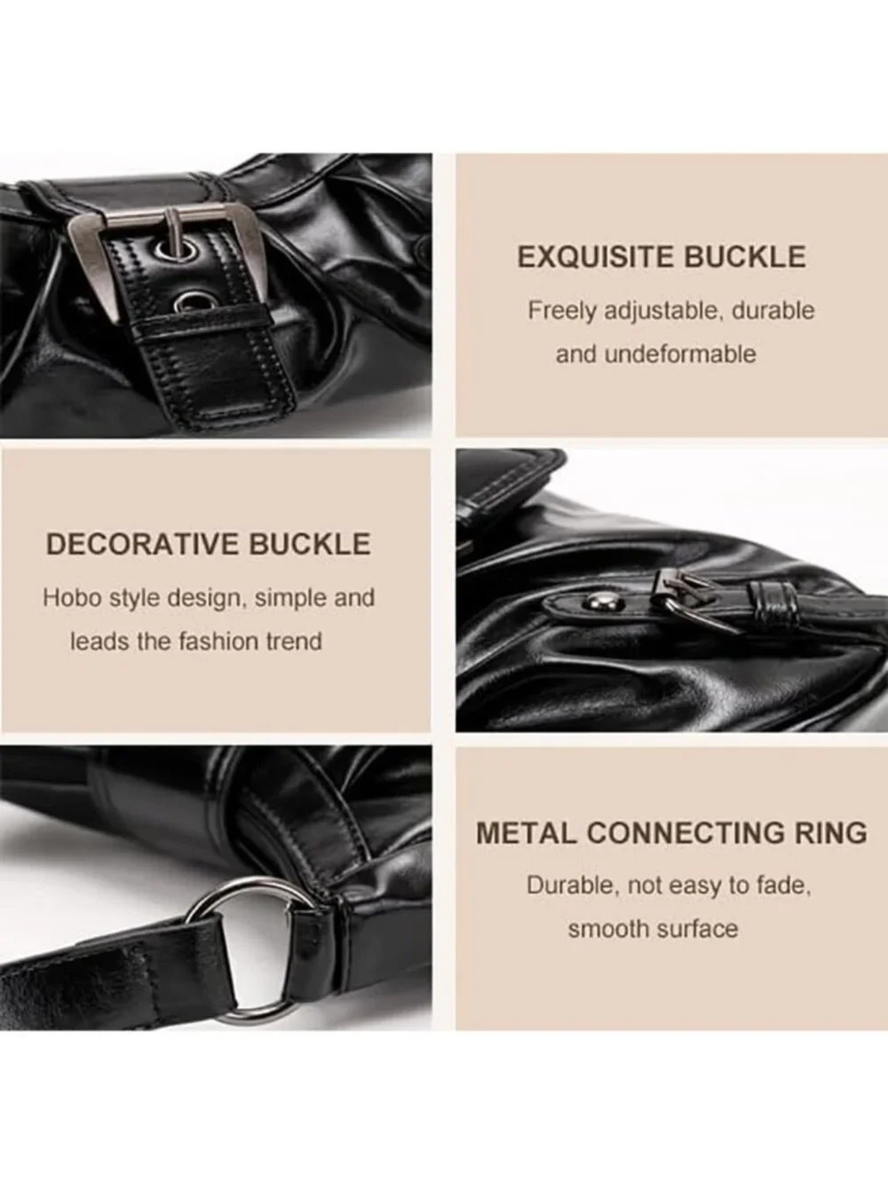 Trendy Y2K Leather Hobo Purse, Buckle Clutch Bag for Women, Stylish Shoulder